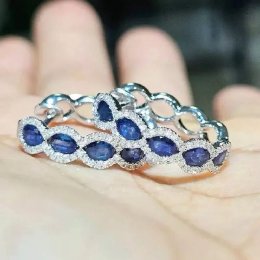 Eternal Natural Blue Sapphire Diamond Hoop Earrings