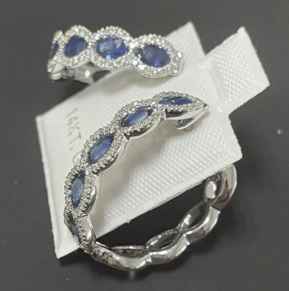 Eternal Natural Blue Sapphire Diamond Hoop Earrings