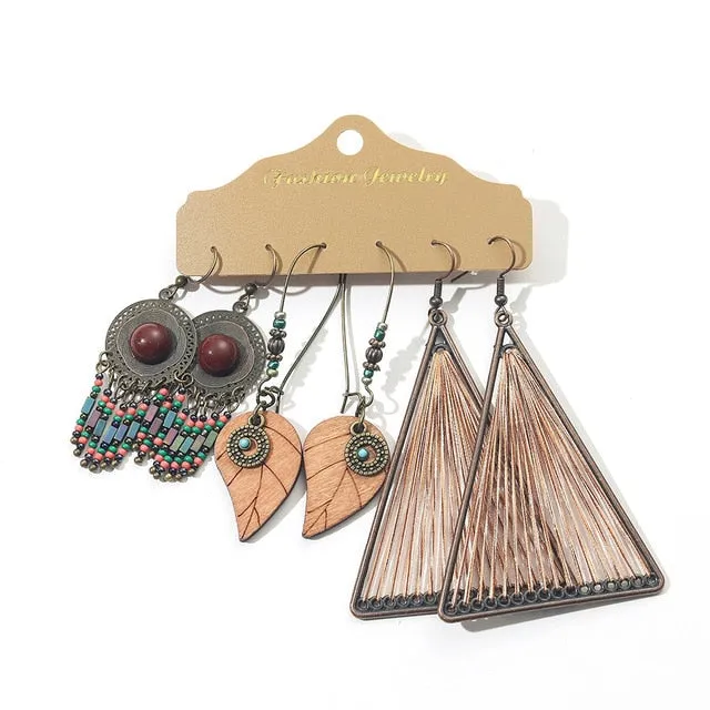 Ethnic Sundry Color Feather Tassel Earrings