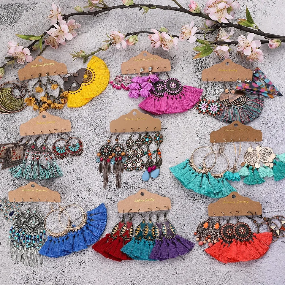 Ethnic Sundry Color Feather Tassel Earrings