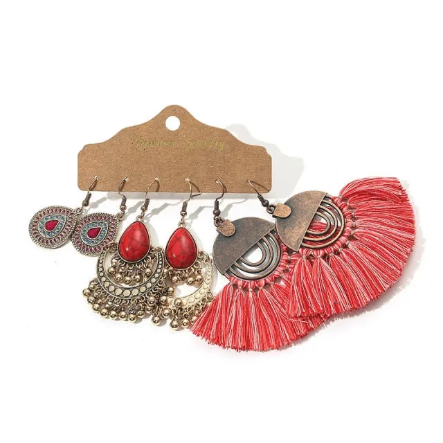 Ethnic Sundry Color Feather Tassel Earrings
