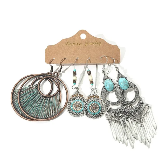 Ethnic Sundry Color Feather Tassel Earrings
