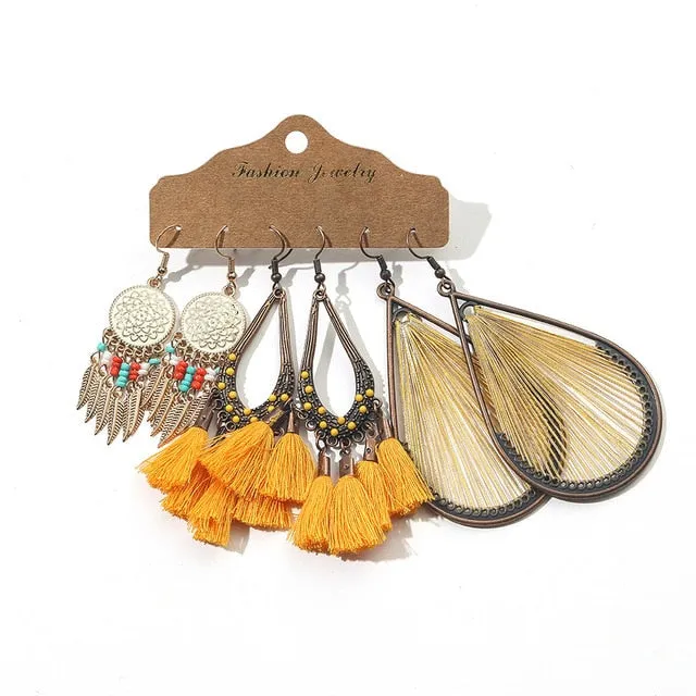 Ethnic Sundry Color Feather Tassel Earrings