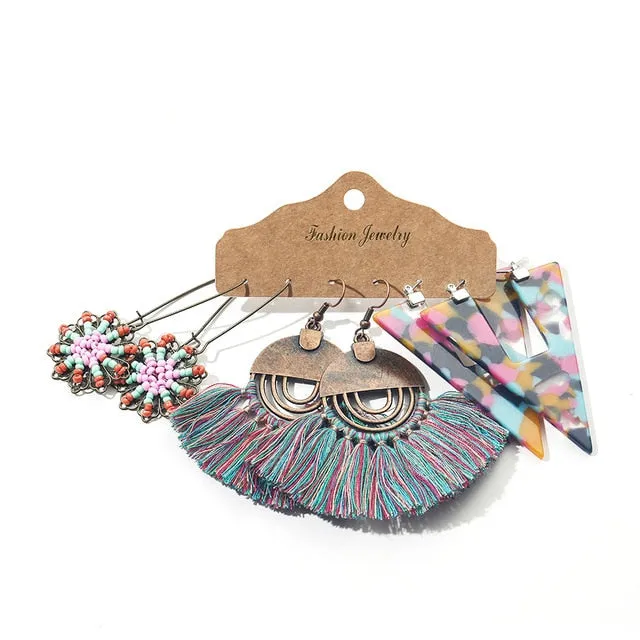 Ethnic Sundry Color Feather Tassel Earrings