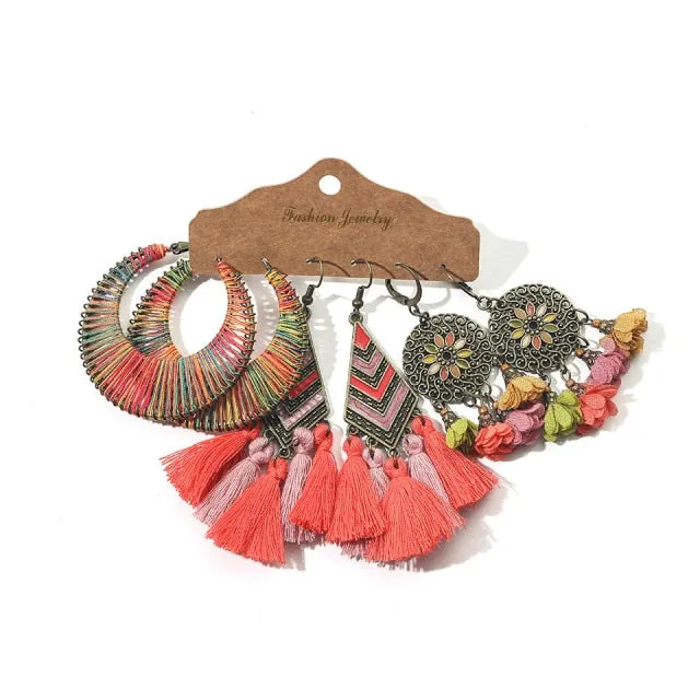 Ethnic Sundry Color Feather Tassel Earrings