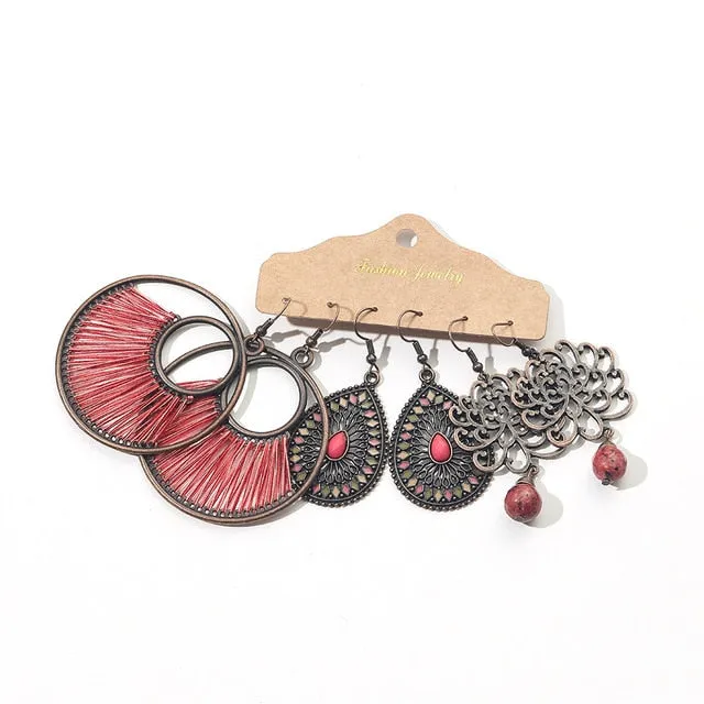 Ethnic Sundry Color Feather Tassel Earrings
