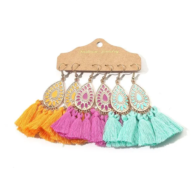 Ethnic Sundry Color Feather Tassel Earrings