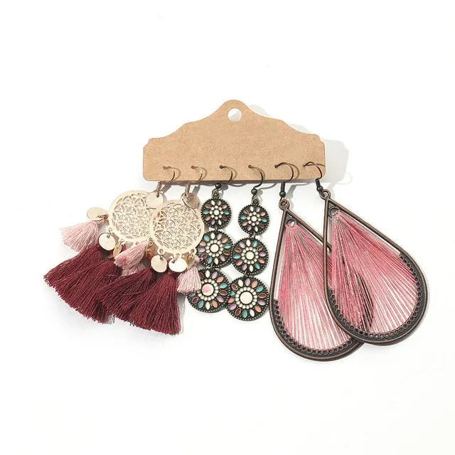 Ethnic Sundry Color Feather Tassel Earrings