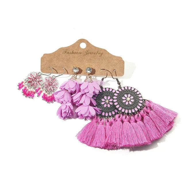 Ethnic Sundry Color Feather Tassel Earrings