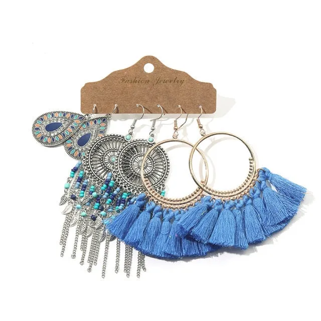 Ethnic Sundry Color Feather Tassel Earrings