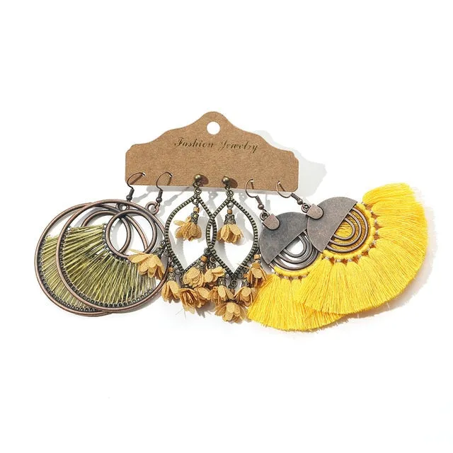 Ethnic Sundry Color Feather Tassel Earrings