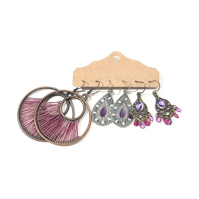 Ethnic Sundry Color Feather Tassel Earrings
