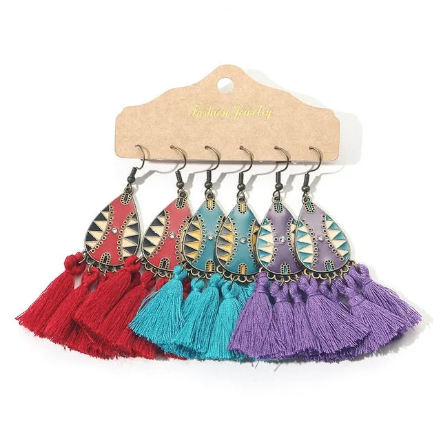 Ethnic Sundry Color Feather Tassel Earrings
