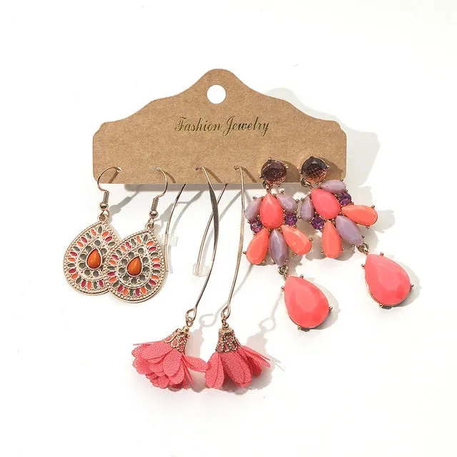 Ethnic Sundry Color Feather Tassel Earrings