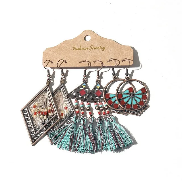 Ethnic Sundry Color Feather Tassel Earrings