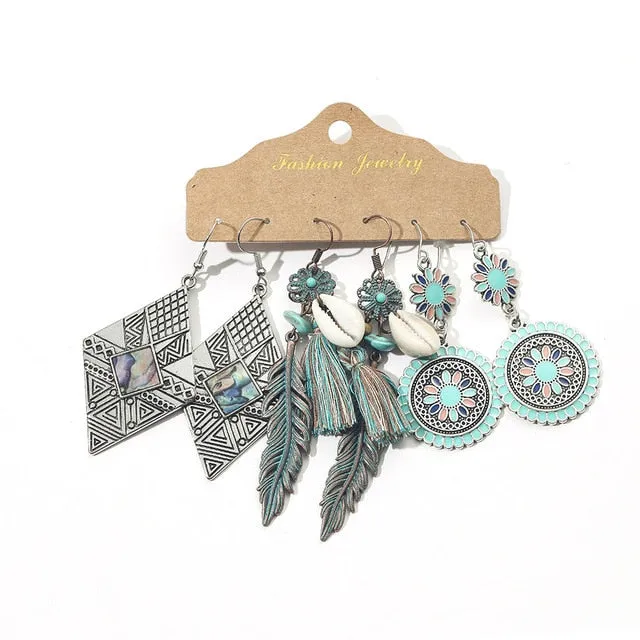 Ethnic Sundry Color Feather Tassel Earrings