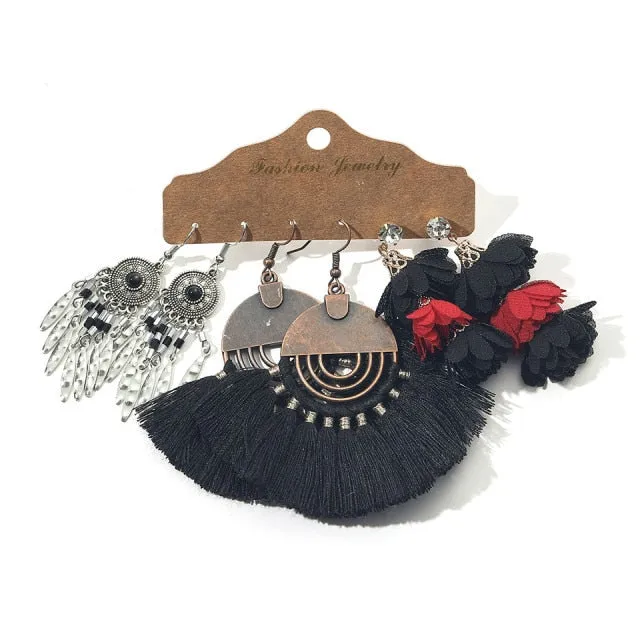 Ethnic Sundry Color Feather Tassel Earrings
