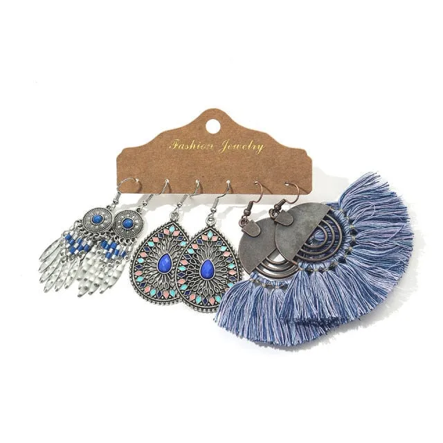 Ethnic Sundry Color Feather Tassel Earrings