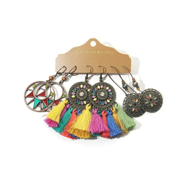 Ethnic Sundry Color Feather Tassel Earrings