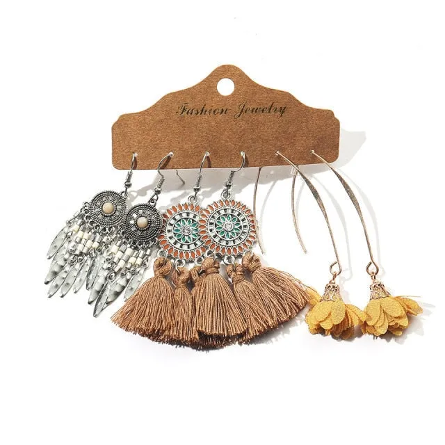 Ethnic Sundry Color Feather Tassel Earrings