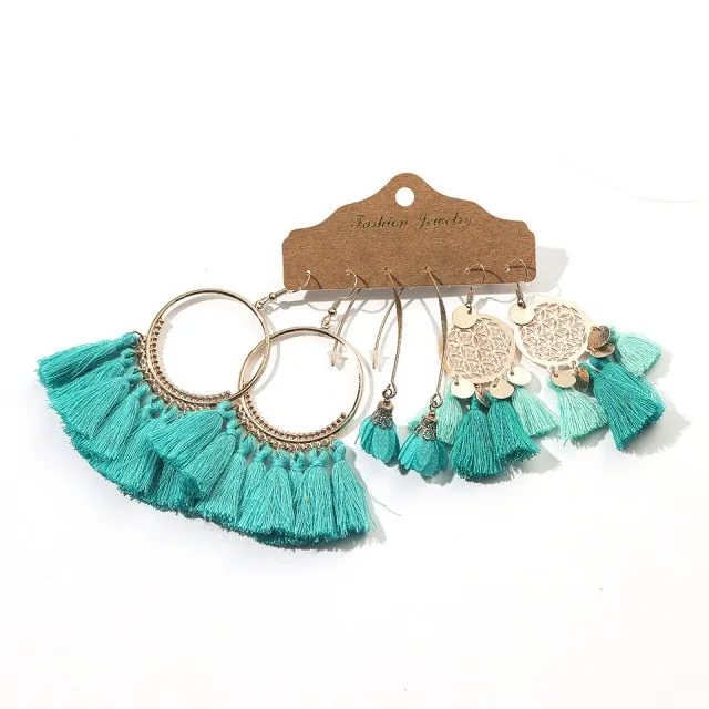 Ethnic Sundry Color Feather Tassel Earrings