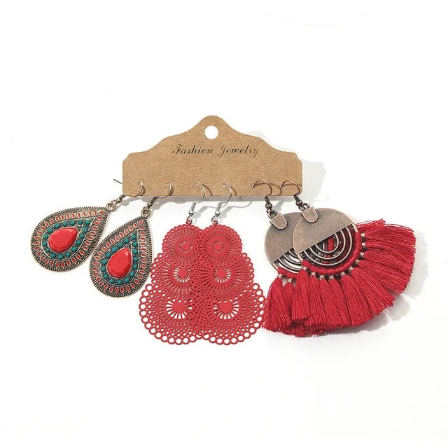 Ethnic Sundry Color Feather Tassel Earrings