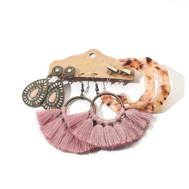 Ethnic Sundry Color Feather Tassel Earrings