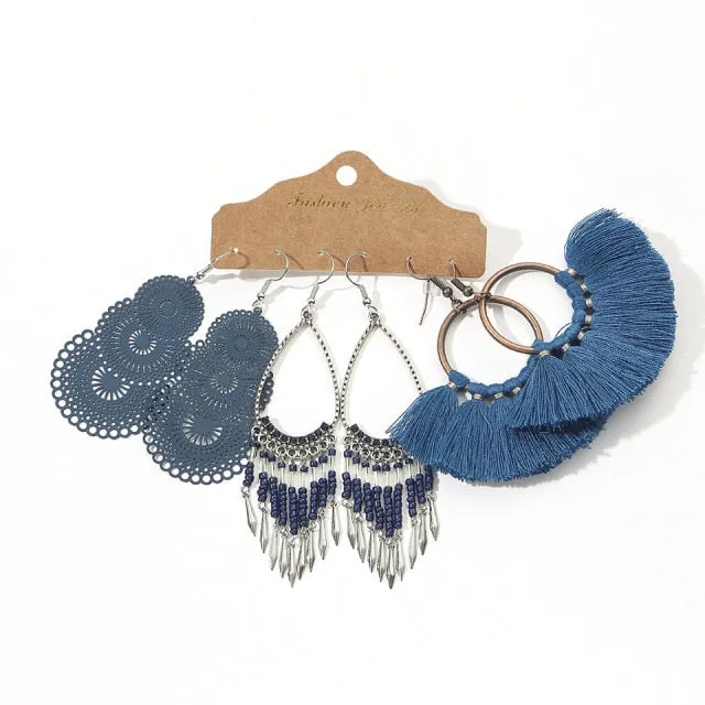 Ethnic Sundry Color Feather Tassel Earrings