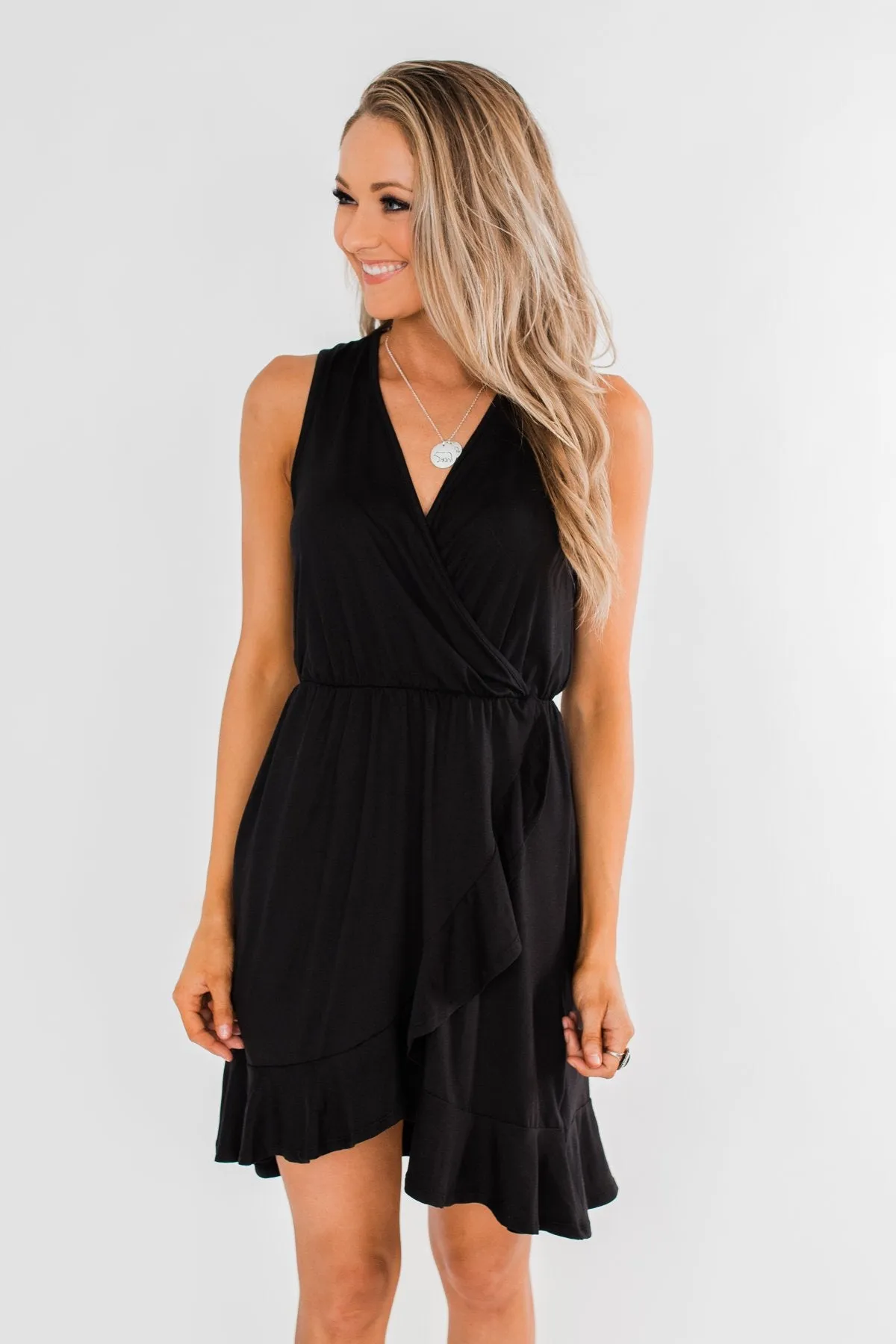 Every Spotlight Ruffle & Wrap Dress- Black