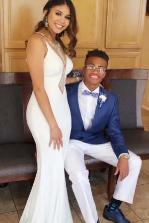 Fascinating Deep V-neck Sleeveless Mermaid Long Prom Dress