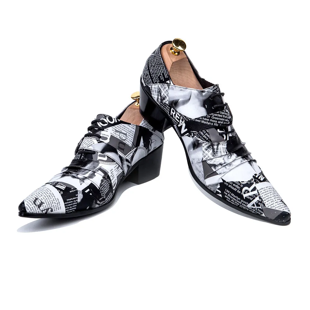 Fashion Newspaper Print Men Oxford Shoes Buckle Pointed Toe Men Brogue Shoes Wedding Dress Shoes Big Size