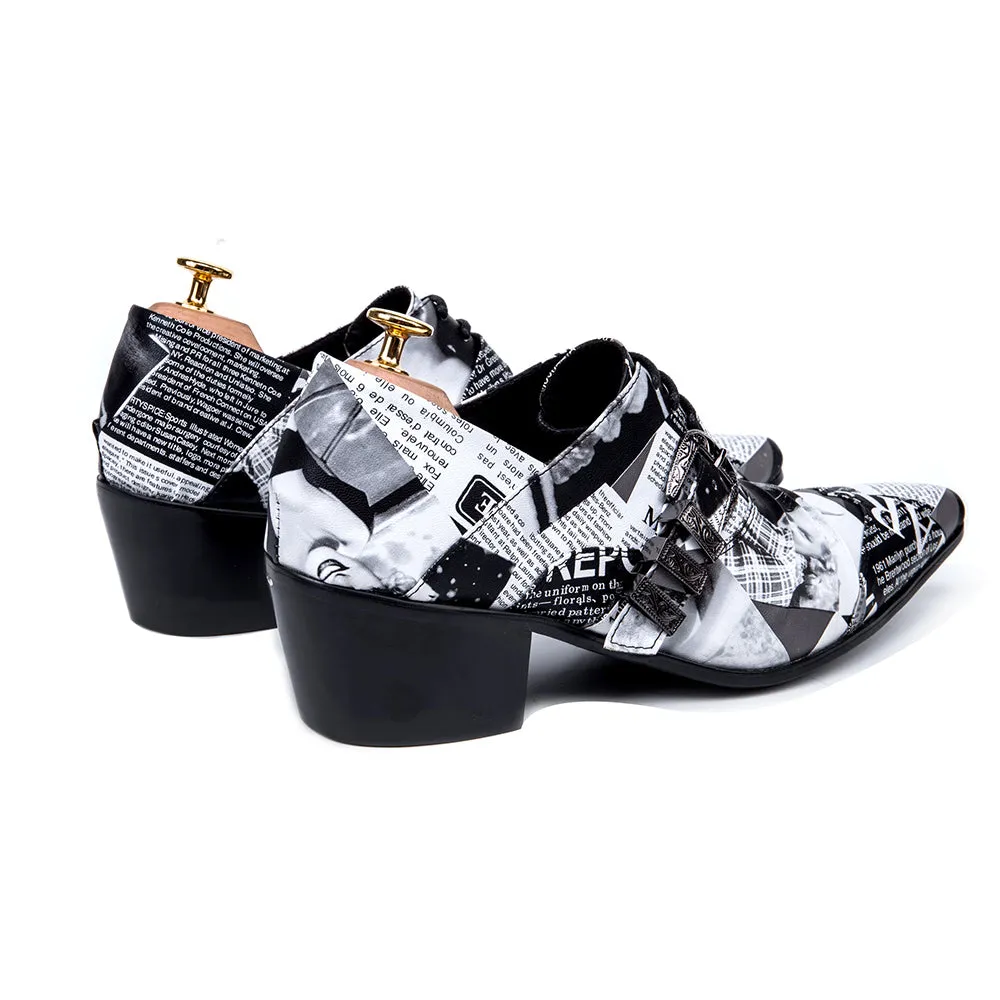 Fashion Newspaper Print Men Oxford Shoes Buckle Pointed Toe Men Brogue Shoes Wedding Dress Shoes Big Size