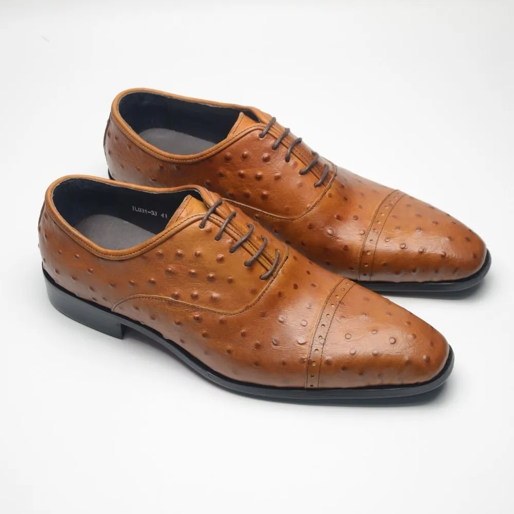 Fashion Ostrich Oxford Shoes Men's Business Dress Leather Shoes