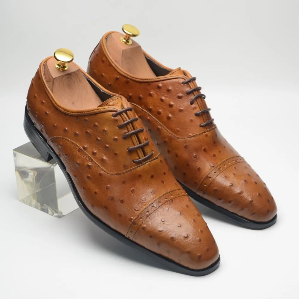 Fashion Ostrich Oxford Shoes Men's Business Dress Leather Shoes