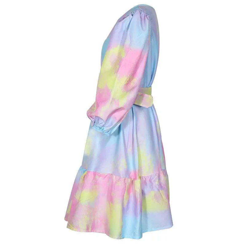 Fashion Ruffled Dyed Short Dresses