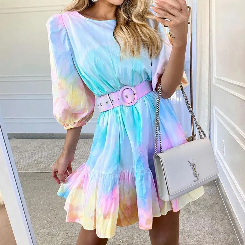 Fashion Ruffled Dyed Short Dresses