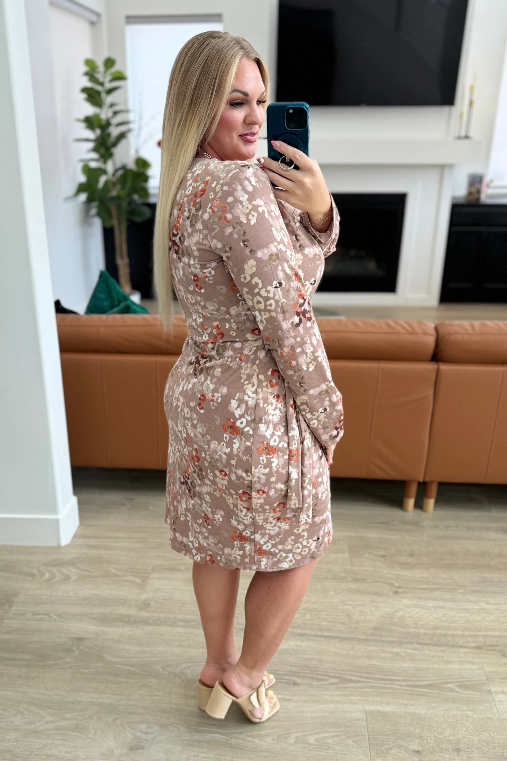 Faux Wrap Dress in Taupe Floral