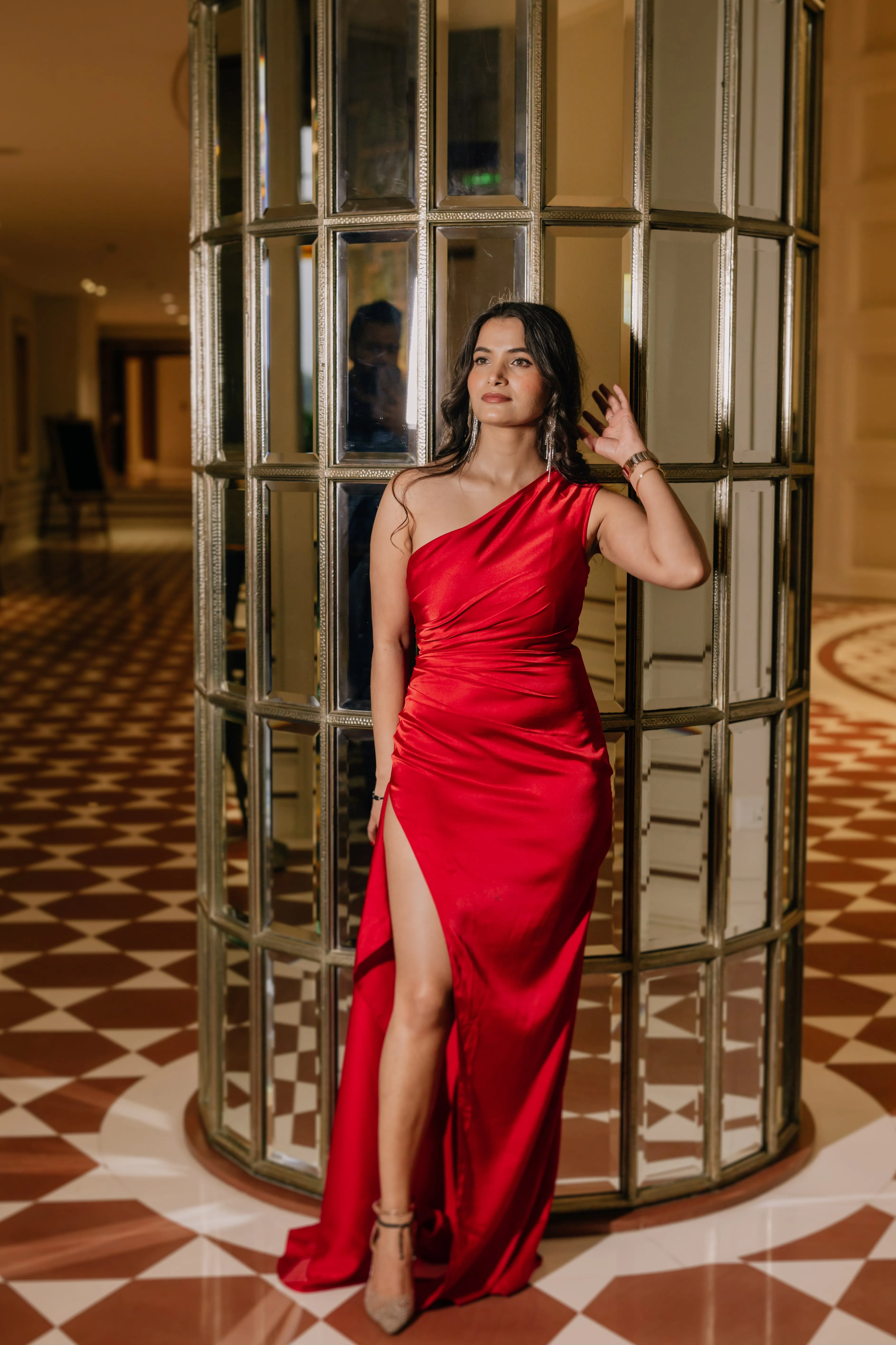 Feel my grace - red one shoulder maxi dress