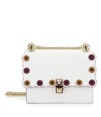 Fendi Womens Kan I White Multi Color Flowers Soft Leather Shoulder Bag 8M0381