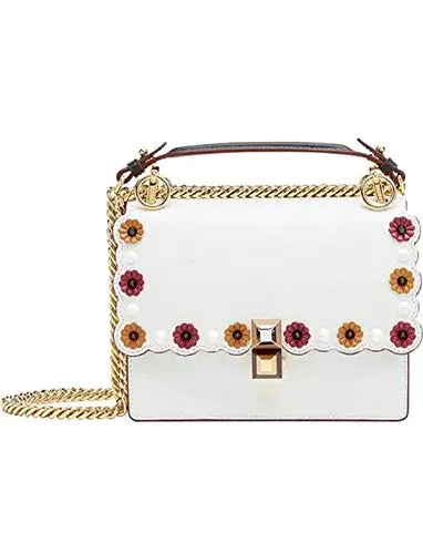 Fendi Womens Kan I White Multi Color Flowers Soft Leather Shoulder Bag 8M0381