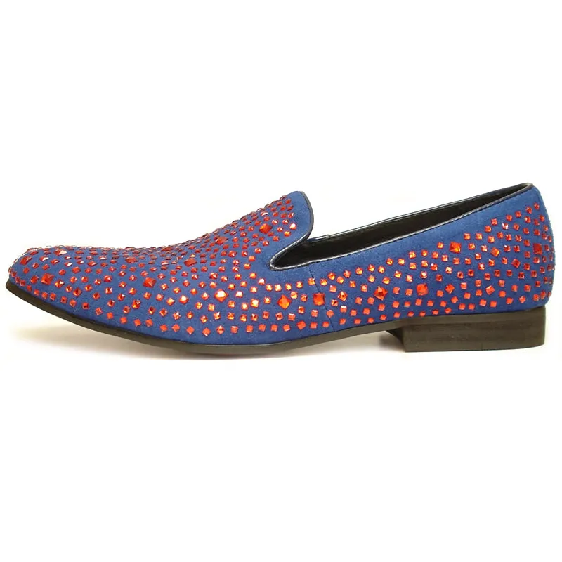 FI-7027 Blue Suede Red Rhinestones Fiesso by Aurelio Garcia Loafer
