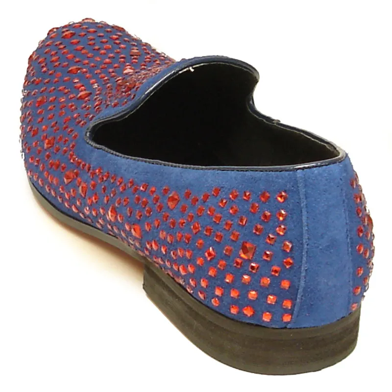 FI-7027 Blue Suede Red Rhinestones Fiesso by Aurelio Garcia Loafer