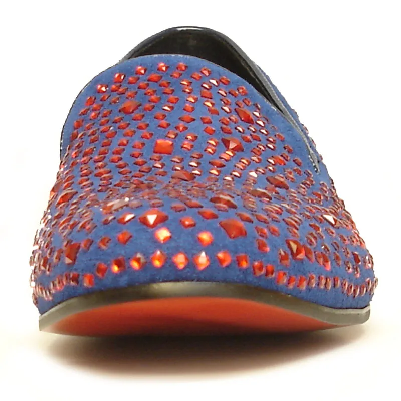 FI-7027 Blue Suede Red Rhinestones Fiesso by Aurelio Garcia Loafer