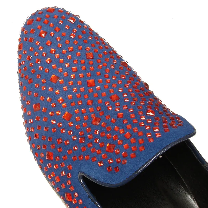 FI-7027 Blue Suede Red Rhinestones Fiesso by Aurelio Garcia Loafer