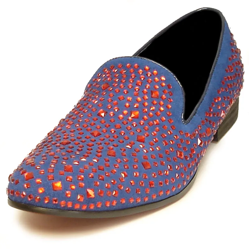 FI-7027 Blue Suede Red Rhinestones Fiesso by Aurelio Garcia Loafer