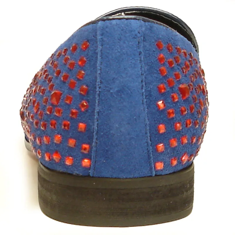 FI-7027 Blue Suede Red Rhinestones Fiesso by Aurelio Garcia Loafer