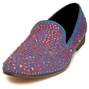 FI-7027 Blue Suede Red Rhinestones Fiesso by Aurelio Garcia Loafer