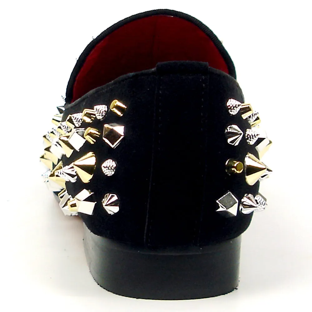 FI-7436 Black Suede / Silver Gold Studs Slip on Loafer Fiesso by Aurelio Garcia