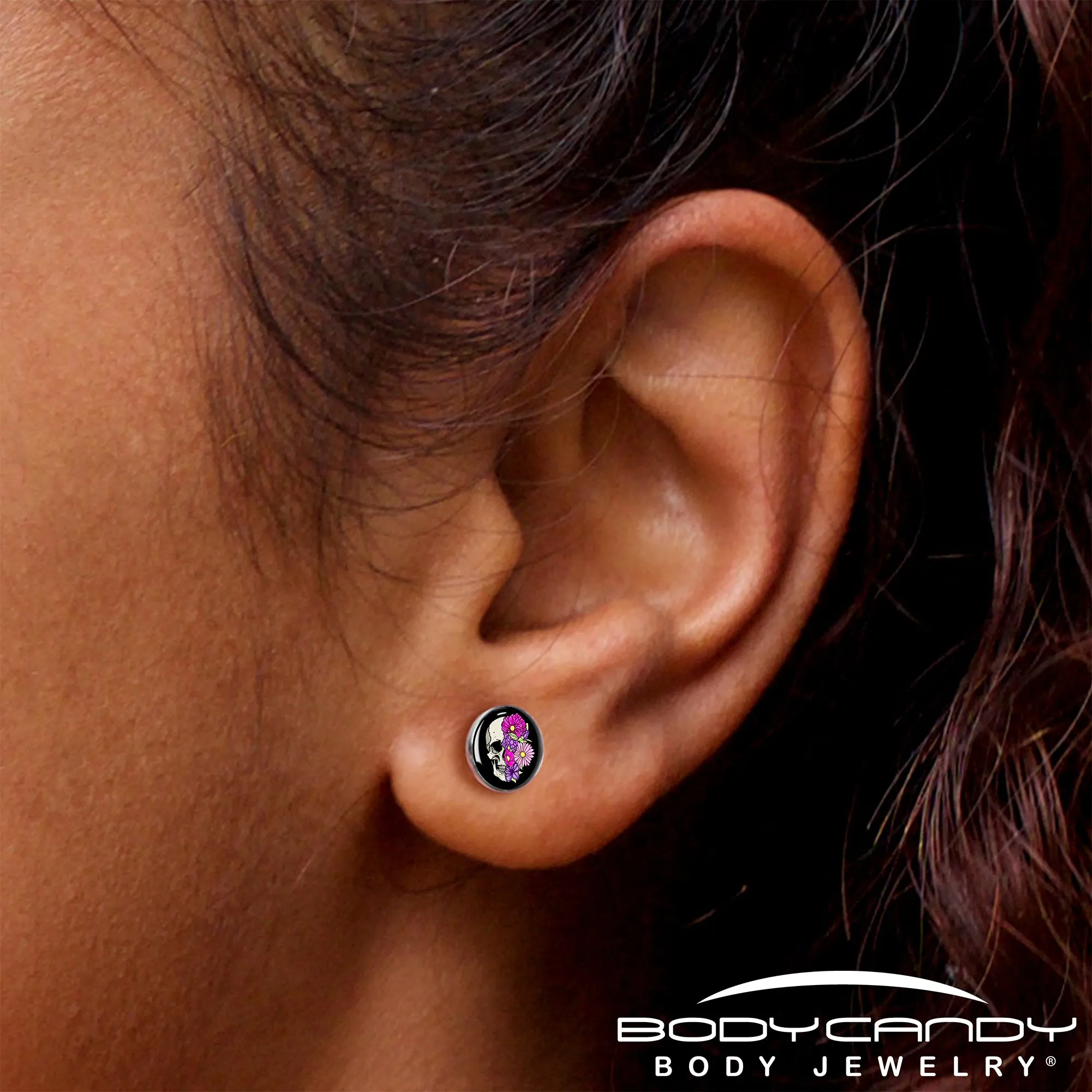 Floral Flowers Skull Stud Earrings