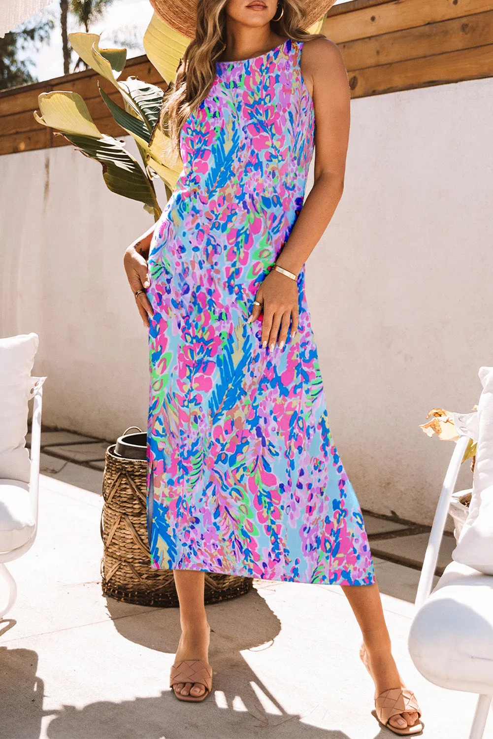 Floral Print Sleeveless Maxi Dresses